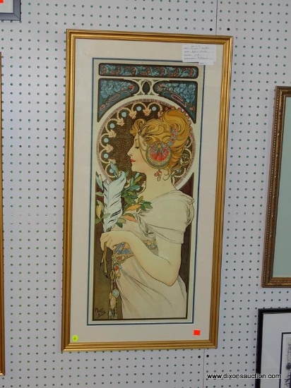 ALPHONSE MUCHA ART NOUVEAU STYLE PRINT; THIS PRINT IS TITLED "THE FEATHER" AND IS BY CZECH ARTIST