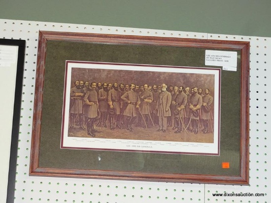 FRAMED CONFEDERATE GENERALS PRINT; THIS PRINT BY MATTHEWS SHOWS "LEE AND HIS GENERALS". IT LISTS ALL