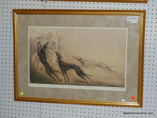 FRAMED LOUIS ICART PRINT; "COURSING II" DONE IN 1929 BY FRENCH ARTIST LOUIS ICART (1881-1950). THIS