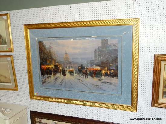 LIMITED EDITION LARGE FRAMED G. HARVEY PRINT; THIS PRINT TITLED "PENNSYLVANIA AVENUE" IS BY ARTIST