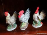 CERAMIC ROOSTER FIGURINES; TOTAL OF 3 PIECES IN THIS LOT, ONE IS BY LEFTON AND FROM THE 