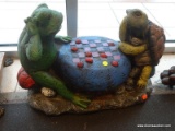 FROG AND TURTLE GARDEN STATUE; ADORABLY DECORATIVE PIECE MADE OF SOLID CEMENT WHICH FEATURES AND