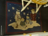 SNOWMAN AREA RUG; BLUE, RED AND WHITE AREA RUG SHOWING A FAMILY OF SNOWMEN. PERFECT FOR AN ENTRYWAY!