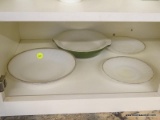 VINTAGE KITCHENWARE LOT; 4 PIECE LOT TO INCLUDE 3 PIECES OF WHITE FIRE-KING OVEN WARE WITH METALLIC