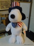 PATRIOTIC SNOOPY DOLL; FREE STANDING SNOOPY DOLL WITH AN UNCLE SAM HAT, PATRIOTIC BOW TIE, AND HE IS