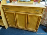 VINTAGE BAMBOO LOOK SIDEBOARD; SINGLE TOP DRAWER WITH BAMBOO LOOK FACE AND TRIM WITH TWO METAL