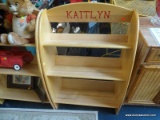 CUSTOMIZED WOODEN BOOKCASE; WOODEN CHILDREN'S BOOKCASE WITH 3 TIERED SHELVES AND ROUNDED SIDE