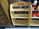 CUSTOMIZED WOODEN BOOKCASE; WOODEN CHILDREN'S BOOKCASE WITH 3 TIERED SHELVES AND ROUNDED SIDE