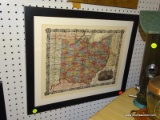 (WALL2) FRAMED ANTIQUE MAP OF OHIO; THIS IS A 1854 COLTON'S RAILROAD & TOWNSHIP MAP OF THE STATE OF