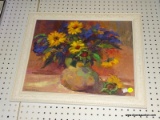 (WALL2) FRAMED FLORAL STILL LIFE; THIS BEAUTIFUL PRINT SHOWS A POTTERY VASE FULL OF BLOOMING