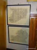 (WALL2) FRAMED ANTIQUE MAPS OF IRELAND; SET OF 2 -1875 REPRODUCTION MAPS OF IRELAND BY JONATHAN