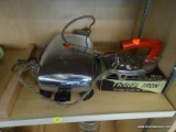 (B1A) ASSORTED HALF SHELF LOT; INCLUDES A BEST EVER BRAND ELECTRIC IRON, A VALIANT TRAVEL IRON IN