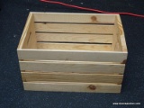 (TOP) WOODEN STORAGE CRATE; PERFECT FOR STORING GOODIES OR AS A DISPLAY. IS PAINTABLE, STAINABLE, OR