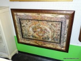LARGE FLORAL WALL DECOR; THIS LARGE SHADOW BOX FRAME SHOWS WHAT LOOKS LIKE AN ANTIQUE FLORAL PRINT.