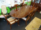 COLONIAL FURNITURE COMPANY CHERRY CHIPPENDALE DINING SET; INCLUDES OVAL SHAPED TABLE WITH 2 LEAVES,