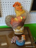 QUILTED ROOSTER DECOR PIECES; TOTAL OF 2, ONE IS LARGE AND MEASURES 16 IN TALL. OTHER IS SMALLER,