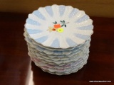 SET OF 12 SMALL FLORAL PORCELAIN PLATES; SOME ARE BLUE AND WHITE, SOME ARE PINK AND WHITE AND SOME