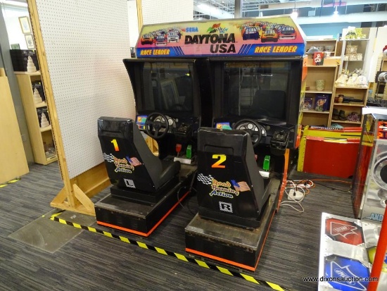 SEGA "DAYTONA USA" ARCADE-STYLE DRIVING GAME; 2-SEAT (LEFT AND RIGHT SIDE COMPONENTS) WITH