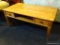 (LR) SCHOOLHOUSE TABLE; HAS 2 DRAWERS WITH A CENTER STORAGE AREA THAT GOES ALL THE WAY THROUGH AND