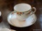 TEA CUP AND SAUCER LOT; INCLUDES 4 TOTAL CUPS AND 4 TOTAL SAUCERS. 1 SET IS MADE BY WELMAR GERMANY,