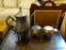 TEA SET; INCLUDES 3 PIECES OF LEONARD SILVER PLATE SUCH AS A TEAPOT, A CREAMER, AND A SUGAR DISH.