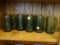 GREEN GLASS MUGS; INCLUDES 9 TOTAL MUGS. ALL ARE IN EXCELLENT CONDITION.