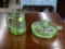 URANIUM GLASS LOT; INCLUDES A HAND JUICER AND A CREAMER. BOTH ARE IN EXCELLENT CONDITION!