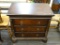 SMALL MAHOGANY COLORED THREE DRAWER DRESSER; MAHOGANY COLORED THREE DRAWER DRESSER CIRCULAR BRASS