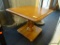 END TABLE; 1 OF A PAIR OF ETHAN ALLEN MAPLE END TABLES WITH BUN FEET. MEASURES 21 IN X 21 IN X 17 IN