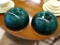 GREEN LAMP GLOBES; PAIR OF GREEN SEMI-CIRCLE LAMP GLOBES. MEASURE 11 IN DIAMETER. MATCHES LOTS 225,