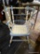 CHILD'S ROCKER; BLUE, YELLOW, AND WHITE ROCKER WITH SPINDLED BACK AND QUILTED DESIGN SEAT. PIECE IS