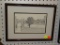 UNTITLED BLACK AND WHITE PRINTED SKETCH; 20TH C. DOUBLE MATTED IN BLACK AND WHITE WITH A MARBLED