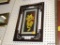 FRAMED NEEDLEWORK CHINESE DRAGON; THIS NEEDLEWORK PIECE FEATURES A GOLD, RED, AND WHITE DRAGON,