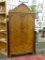 VINTAGE ARMOIRE; BEAUTIFUL VINTAGE ARMOIRE WITH WOOD PARQUET DOORS FEATURING SCROLL DESIGNS ON THE