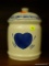KITCHEN JAR; WHITE LIDDED JAR WITH COBALT BLUE HEART AND DESIGNS. PERFECT FOR COOKIES, SUGAR, FLOUR,