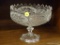 CUT GLASS TRIFLE DISH; DIAMOND-CUT GLASS TRIFLE DISH WITH FLUTED EDGE AND FROSTED OVALS DECORATED