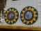 SET OF HAND PAINTED WALL MIRRORS; SET OF 2 ROUND MIRRORS, EACH IS POSITIONED IN THE CENTER OF A HAND