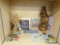 SHELF LOT OF ASSORTED ITEMS; 9 PIECE LOT TO INCLUDE 7 VINTAGE LOOK METAL ADVERTISING SIGNS AND 2