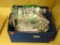 LOT OF ASSORTED COSTUME JEWELRY, FABRIC BOX FILLED WITH COSTUME JEWELRY SUCH AS BANGLE BRACELETS,