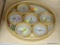 BUTTERFLY TRAY; 7 PIECE PRESSED BUTTERFLY TRAY AND COASTER COMBO. 6 COASTERS (4 IN DIA) AND A