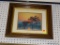 FRAMED PHOTOGRAPH; DEPICTS A PLEASANT SUNSET WITH BIRDS RESTING IN A GROUP OF TREES WATCHING EVER