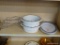 PARTIAL SHELF LOT OF KITCHENWARE; THIS 9 PIECE LOT INCLUDES: A SET OF 4 PLASTIC SERVING PLATTERS, A