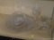 PARTIAL SHELF LOT OF ASSORTED GLASSWARE; THIS 5 PIECE LOT INCLUDES: A CUT GLASS WINE GLASS, A CAKE