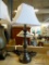 TABLE LAMP WITH OUTLET; THIS BRUSHED DARK GREY TABLE LAMP FEATURES A BUILT IN POWER OUTLET BESIDE