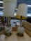 PAIR OF TABLE LAMPS; PAIR OF QUILTED AND SWIRL PATTERN TABLE LAMPS WITH SHADES. EACH MEASURES 22 IN