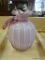 ART GLASS VASE; PINK AND PURPLE ART GLASS VASE WITH ROPE ACCENT AROUND THE BODY. MEASURES 7 IN TALL