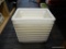 PLASTIC TUB LOT; INCLUDES 10 TOTAL WHITE PLASTIC ORGANIZER TUBS. GREAT FOR ORGANIZING TOOLS, SEWING