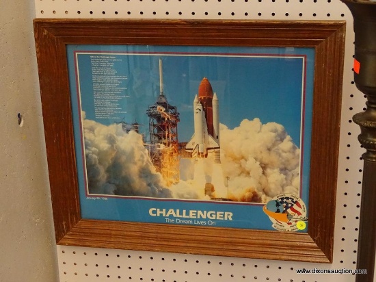 AERONAUTIC PRINT; "CHALLENGER THE DREAM LIVES ON" AERONAUTICAL PRINT COMMEMORATING THE LAUNCH OF THE