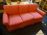 3 CUSHION SOFA; RED 3 CUSHION SOFA WITH REMOVABLE CUSHIONS AND ROLLED ARMS. IS IN VERY GOOD