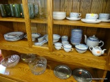 ASSORTED CHINA; 39 PIECES OF BLUE AND WHITE CHINESE MADE CHINA INCLUDING A TEAPOT, A MINI TEA POT,